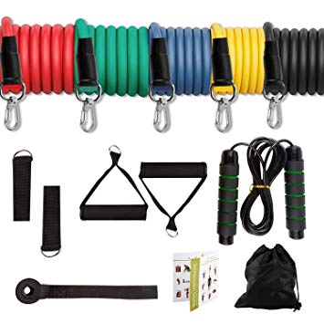 NGOZI Resistance Bands Set, 13 Packs of Workout Bands Set for Resistance Training,Physical Therapy, Including 5 Stackable Exercise Bands with Handles, 5 Resistance Loop Bands, Jump Rope, Ankle Straps, Door Anchor, Carry Bag for Home Workouts