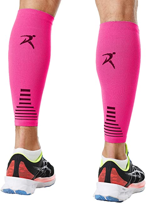 Rymora Leg Compression Sleeve, Calf Support Sleeves Legs Pain Relief for Men and Women, Comfortable and Secure Footless Socks for Fitness, Running, and Shin Splints – Pink, Large (One Pair)