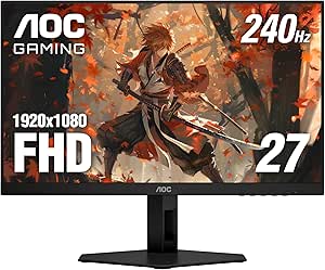 AOC 24G4E 24" Gaming Monitor, Full HD 1920x1080 IPS Panel, 180Hz 1ms, 1x HDMI 2.0, 1x Display Port, Adaptive-Sync, Audio Earphone Out, Console Gaming Ready, 3-Year Zero-Bright-Dot