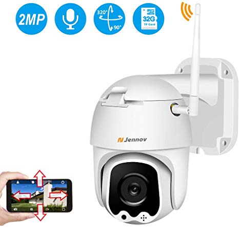 Wireless CCTV Camera, Jennov Wirless Wifi Security Camera HD 1080P Pan Tilt Outdoor Dome IP Camera Home Surveillance TWO-WAY Audio IP66 Weatherproof with 3.6mm Lens, Pre-installed 32 Micro SD Card.