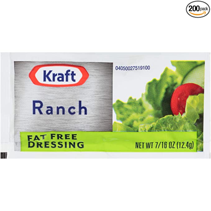 Kraft Fat Free Ranch Salad Dressing Single Serve Packet (0.44 oz Packets, Pack of 200)