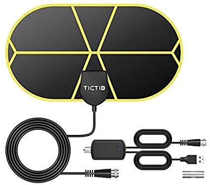 TV Antenna Indoor TV Antenna, TICTID Digital TV Antenna 90-140 Miles Range, 4K 1080P Free Local Channels HDTV Antenna with Amplifier Signal Booster and 4.4M Coaxial Cable
