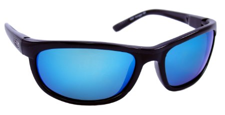 Sea Striker Outrigger Polarized Sunglasses with Black Frame,Blue Mirror and Grey Polarised Lens (Fits Medium to Large Faces)