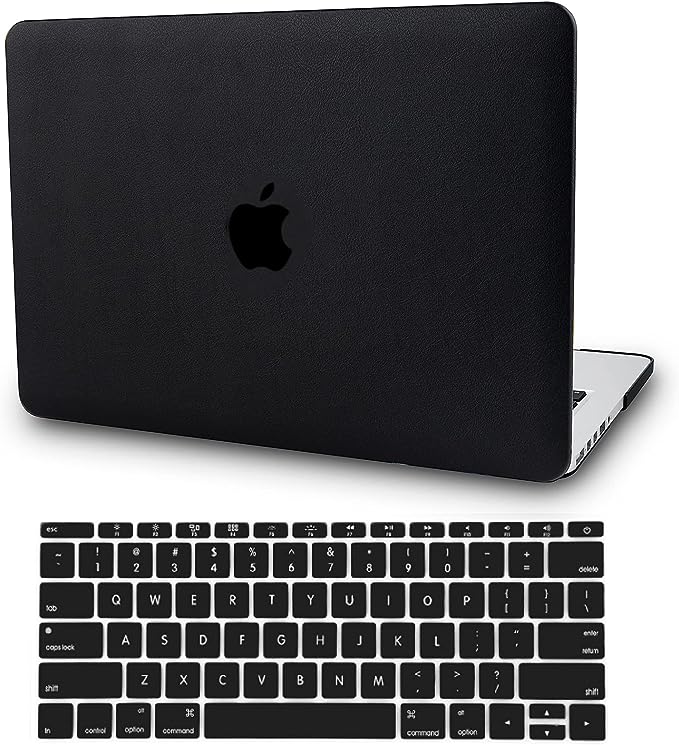 KECC Compatible with MacBook AIR 15 inch Case Cover 2023 Release M2 A2941 Italian Leather Hard Shell   Keyboard Cover (Black Leather), BL-AIR15-KC
