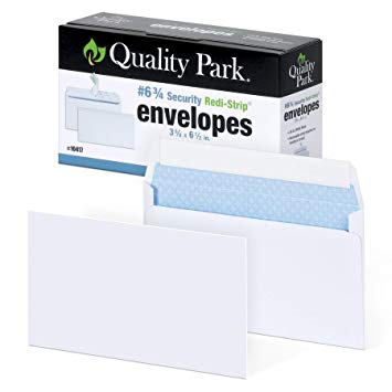 Quality Park #6 3/4 Self-Seal Security Envelopes, Security Tint and Pattern, Redi-Strip Closure, 24-lb White Wove, 3-5/8" x 6-1/2", 100/Box (QUA10417)