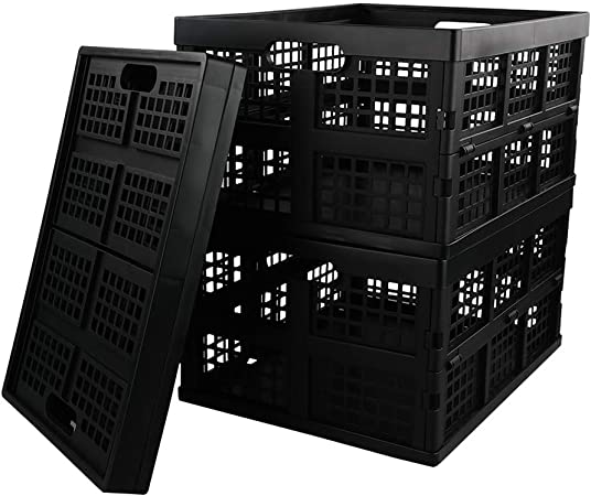 Nicesh 3-Pack 30 L Plastic Collapsible Storage Basket, Folding Storage Crates, Black