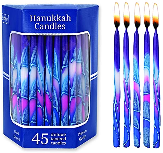 Aviv Judaica Hanukkah Candles Premium Tapered Multi Hued Frosted