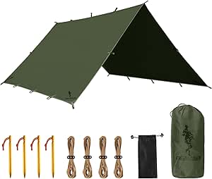 FREE SOLDIER Camping Tarp Waterproof Portable Tarp Multifunctional Outdoor Camping Traveling Awning Backpacking Tarp Shelter Rain Tarp (Dark Green)