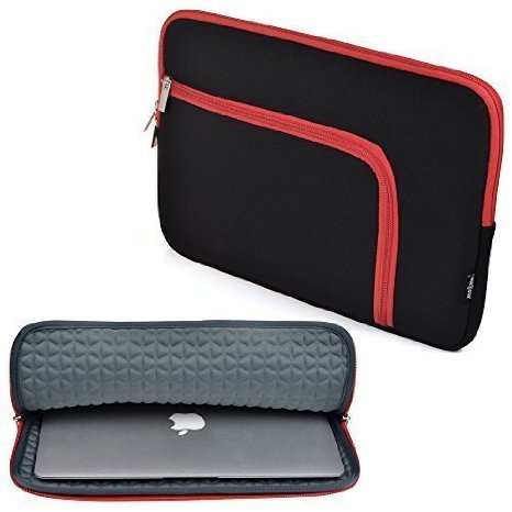 Case Star ® 11 Inch Neoprene Sleeve Case Bag with Anti Shock EVA Foam Shock Resistant Padding Inside for Apple Macbook Air 11 / 11 Inch Samsung Chromebook ("L"- Black / Red)