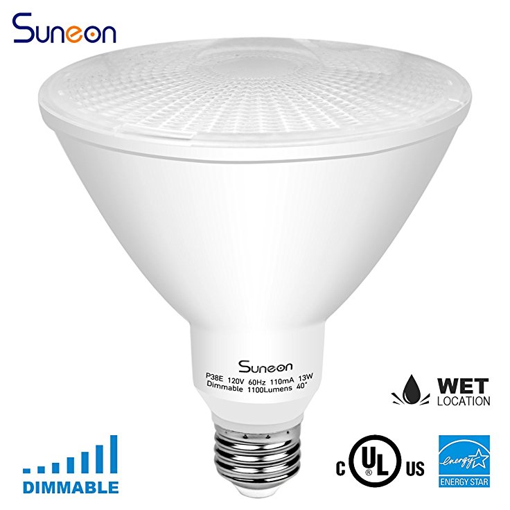 SUNEON Par38 Led Bulbs #Wet Location# 2700k Warm White 13w 100watt-equivalent Dimmable Spotlight - Flood Light 40degree - 120v Ul-listed and Energy Star