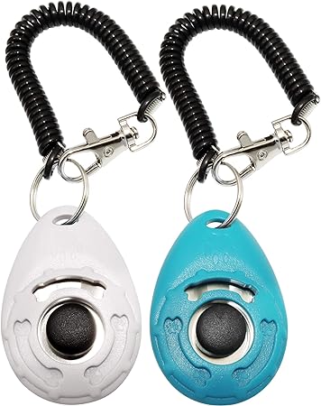 Training Clicker for Pet Like Dog Cat Horse Bird Dolphin Puppy, with Wrist Strap,White   Lake Blue