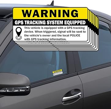 TOTOMO (Set of 8) GPS Tracking Sticker Anti-Theft Car Vehicle Warning Sign - 3" x 1.5" Self Adhesive Sign (4pc Front Adhesive   4pc Back Adhesive Stickers)