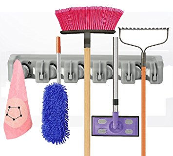 Mop and Broom Holder,Imillet-Wall Mounted Orgnizer-Mop and Broom Storage Tool Rack (Gray ) (Single pack-grey)