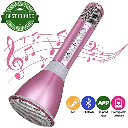 HooYL Kids Microphone Cordless Karaoke Micorphone for Kids Bluetooth Wireless Microphone Birthday Gift Toy Microphone for Girl Teen Home Party KTV Singing Playing Microphones