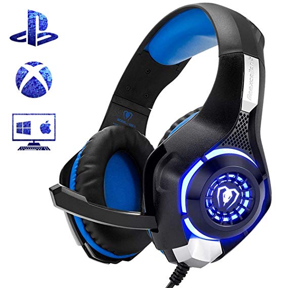 Beexcellent Gaming Headset for PS4 Xbox One Nintendo Switch (Audio) PC Gaming Headphone with Crystal Stereo Bass Surround Sound, LED Lights & Noise-Isolation Microphone