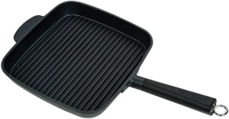 MasterPan Ultra Nonstick Deep Grill Frying Pan with Detachable Handle, 11", Black, MP-113