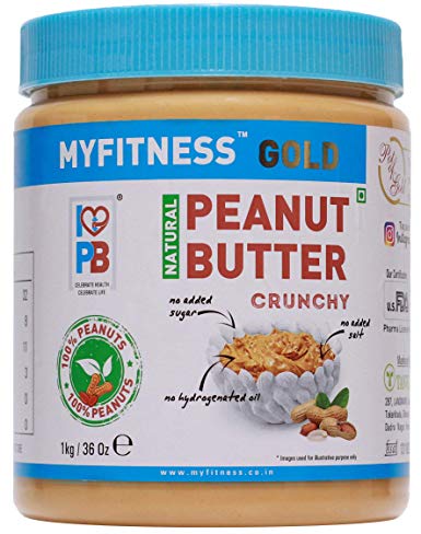 MYFITNESS Gold Natural Peanut Butter Crunchy 1Kg (Unsweetened)
