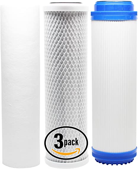 3-Pack Replacement Filter Kit Compatible with Hydronix HF3-10WHWH34 RO System - Includes Carbon Block Filter, PP Sediment Filter & GAC Filter - Denali Pure Brand