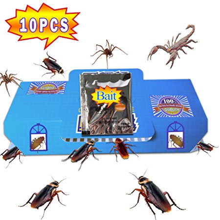 QUIET ( 10 Packs) Cockroach Trap Killer Safe And Effective Quickly Captured Roaches, Pest Control Traps Sticky Glue, With 10 packs Non-Toxic Bait