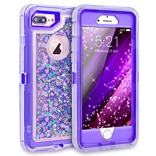 iPhone 7 Plus Case, Dexnor Glitter 3D Bling Sparkle Flowing Liquid Case Transparent 3 in 1 Shockproof TPU Silicone Core   PC Frame Cover for iPhone 7 Plus/6s Plus/6 Plus - Purple