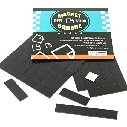 100-Piece Flexible Magnetic Squares for Light Everyday Use; Strong Adhesive - Just Peel & Stick