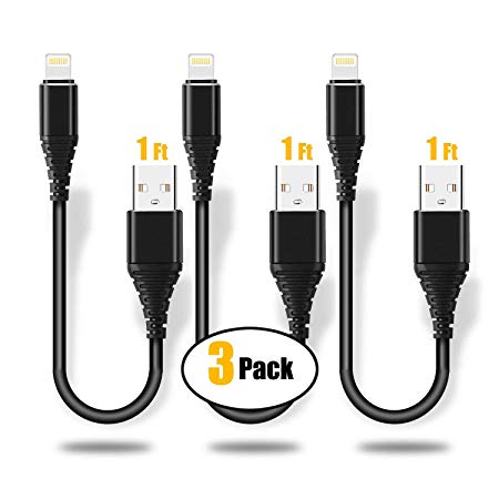 3Pack 1ft Short Charging Cable CABEPOW for 1foot iPhone Charger Cord/Data Sync Fast iPhone USB Charging Cord Compatible with iPhone X/8/8 Plus/7/7 Plus/6/6s Plus/5s/5, iPad Mini/Air (Black)