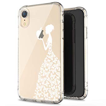 JAHOLAN Compatible iPhone XR Case Clear Cute Amusing Whimsical Design White Butterfly Girl Flexible Bumper TPU Soft Rubber Silicone Cover Phone Case for iPhone XR 2018 6.1 inch