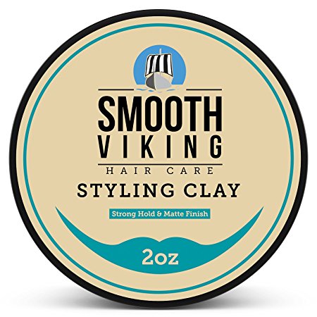 Hair Styling Clay for Men - Best Pliable Molding Cream with Strong Hold & Matte Finish - Product for Textured, Thickened & Modern Hairstyles - Shine Free - 2 OZ - Smooth Viking