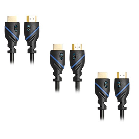 C&E 3 Pack High Speed HDMI Cable with Ethernet Supports 3D and Audio Return 6 Feet, CNE36592
