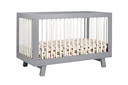 babyletto Hudson 3-in-1 Convertible Crib with Toddler Rail, Grey/White