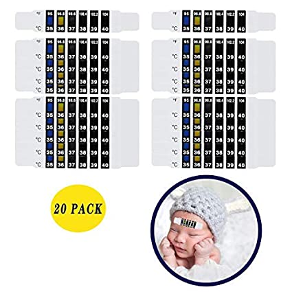 Finyosee Forehead Thermometer Strips,Reusable Fever Thermometer Strip,Adhesive Checking Thermometer Strip of Children/Infants/Adults/Elderly People(20 PCS)