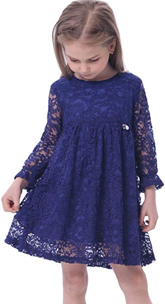 Bonny Billy Girl's A-Line Long Sleeve Blue Lace Kid Dress