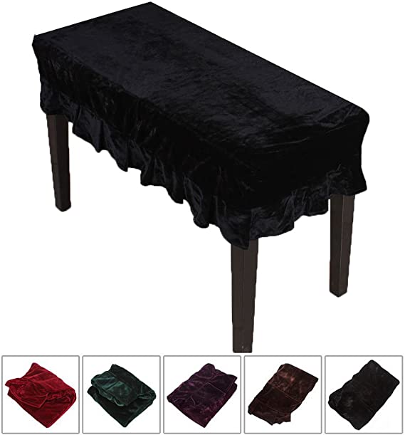 Monkeysell Piano Stool Chair Bench Cover Pleuche Decorated with Macrame Fringes 75 X 35cm for Piano Dual Seat Bench Universal (black Chair Bench)