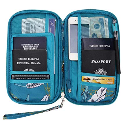 Hiday All-In-One Large Travel Wallet Passport Document Holder Credit Card Bag for Women