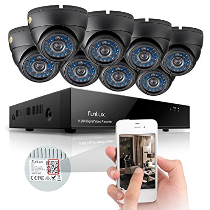 Funlux 8CH 960H Video DVR QR Code Weatherproof Security System with Built-in IR CCTV Cameras