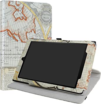 LiuShan All-New Amazon Fire HD 10 Case, 360 Degree Rotation Stand PU Leather with Cute Pattern Cover for All-New Amazon Fire HD 10 Tablet (7th Generation, 2017 Release),Map White