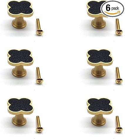 Knob,6-Pack, Brass Resin Knob Flower Shape Single Hole Cabinet Door Knobs 1.1" Width Starry Black