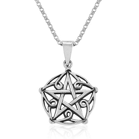 MIMI Sterling Silver Celtic Pentacle Pentagram Wiccan Pagan Pendant Necklace, 18 inches