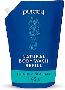 Puracy Natural Body Wash Refill - 48 fl oz / 1420 ml - Body Wash Sensitive Skin - 98.6% Pure Plant Ingredients - Body Wash Women, Men & Kids - Moisturizing Body Wash/Shower Gel - Sea Salt & Citrus