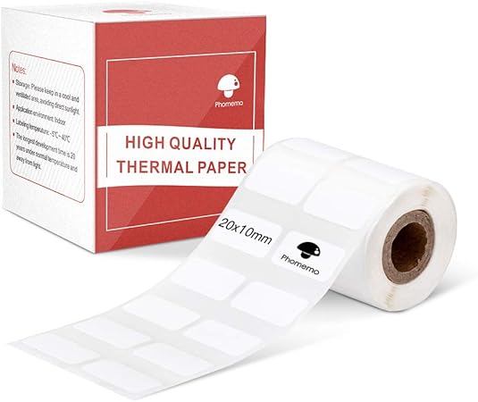 Multi-Purpose White Self-Adhesive Label Paper for Phomemo M200/M110/M220/M120/M221 Label Printer, 3/4" X 3/8"(20x10mm), 600 Labels/Roll