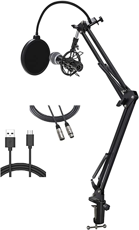 Audio-Technica ATR2100X-USB USB/XLR Microphone Bundle with Knox Gear Boom Arm, Shock Mount, and Pop Filter