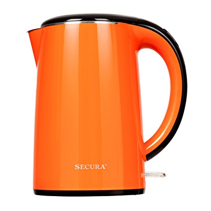 Secura 1.8 Quart Stainless Steel Electric Water Kettle Double Wall Cool Touch Exterior (Orange)