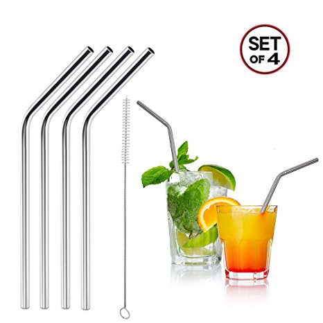 OTBBA Stainless Steel Straws, 9.8 Inch Drinking Straws With Cleaning Brushes for Beverage Drinking Yeti Tumbler Straws