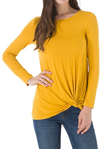 Levaca Women's Long Sleeve O Neck Twist Knot Front Loose Casual Tee Shirts