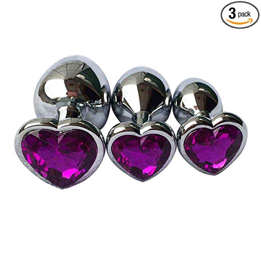 3Pcs Set Luxury Metal Butt Toys Heart Shaped Anal Trainer Jewel Butt Plug Kit S&M Adult Gay Anal Plugs Woman Men Sex Gifts Things for Beginners Couples Large/Medium/Small,Purple
