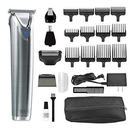 Wahl Clipper Stainless Steel Lithium Ion Plus Beard Trimmer Kit Brushed No.9864SS Cordless Rechargeable Men's Grooming Kit for Haircuts and Beard Trimming