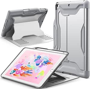 JETech Case for iPad 9.7-Inch 2018/2017 (6th/5th Generation) with Pencil Holder, Protective Multiple Angle Magnetic Stand, Shockproof (Silver)