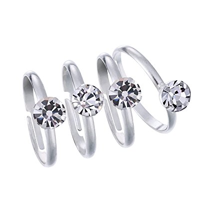 Mtlee 24 Pack Silver Artificial Diamond Rings for Table Decorations, Favor Accents