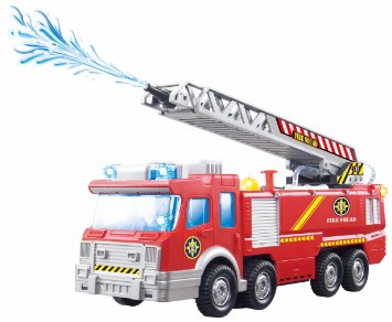 ToyZe® Fire Truck with Water Pump and Extending Ladder with Flashing Lights & Sirens, Battery Operated Bump & Go Action Toy