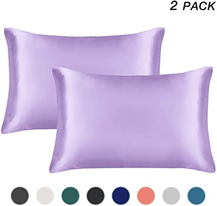 EXQ Home Satin Pillowcase for Hair and Skin, Purple King Size Silky Pillow Cases Set of 2 with Envelope Closure (20x40 Inches)